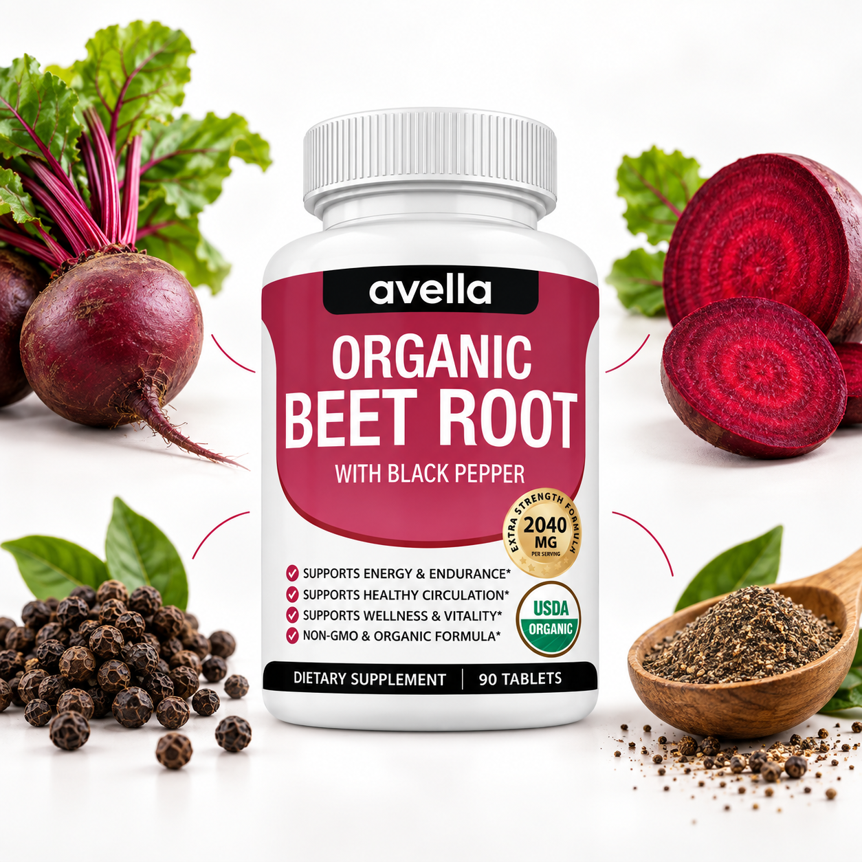 Avella Organic Beet Root with beet root and black pepper